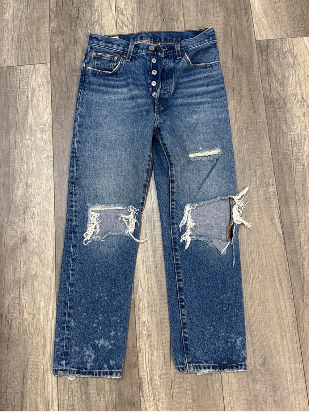 Levi's Medium Blue Distressed Straight Leg Jeans